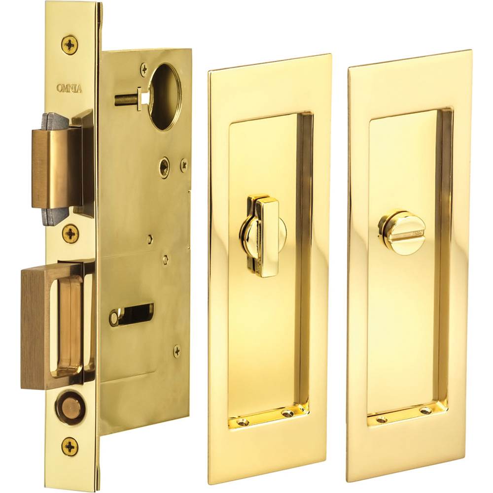 OMNIA - Pocket Door Lockset ''L'' US3 - Lacquered Polished Brass