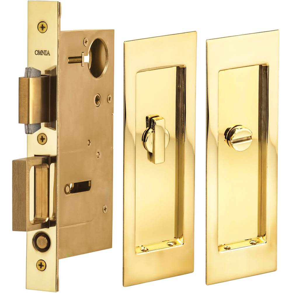 OMNIA - Pocket Door Lockset ''L'' US3A - Unlacquered Polished Brass