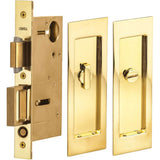 OMNIA - Pocket Door Lockset ''L'' US3A - Unlacquered Polished Brass