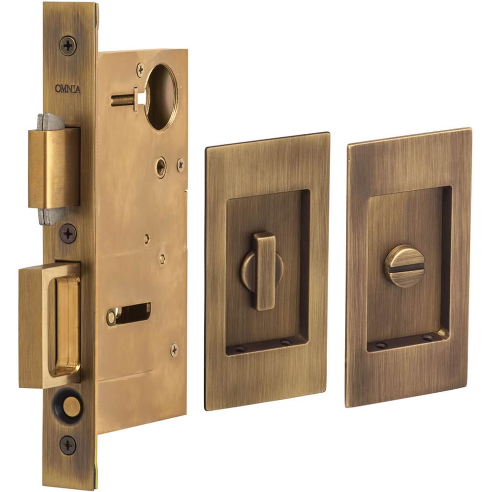 OMNIA - Pocket Door Lockset US5 - Lacquered Antique Brass