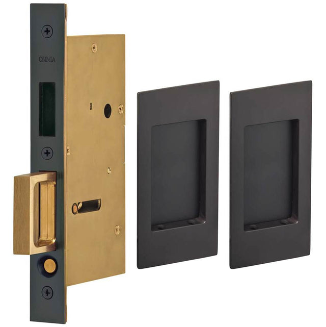 OMNIA - Pocket Door Lockset US10B - Lacquered Oil Rubbed Black