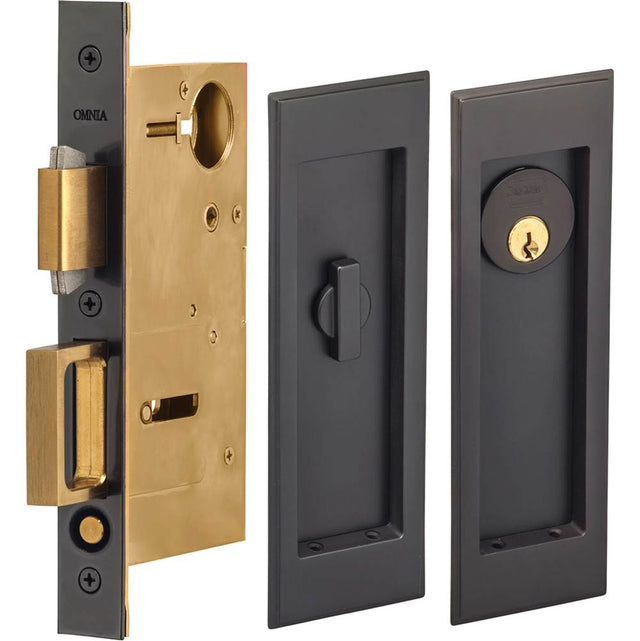 OMNIA - Pocket Door Lockset ''A'' US10B - Lacquered Oil Rubbed Black