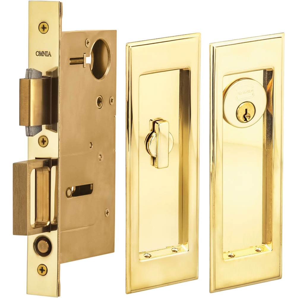OMNIA - Pocket Door Lockset ''A'' US3A - Unlacquered Polished Brass