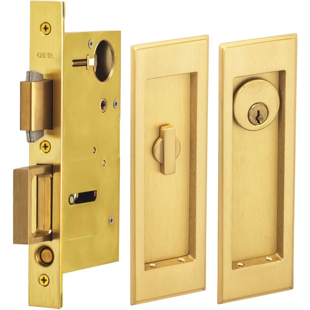 OMNIA - Pocket Door Lockset ''A'' US4 - Lacquered Satin Brass
