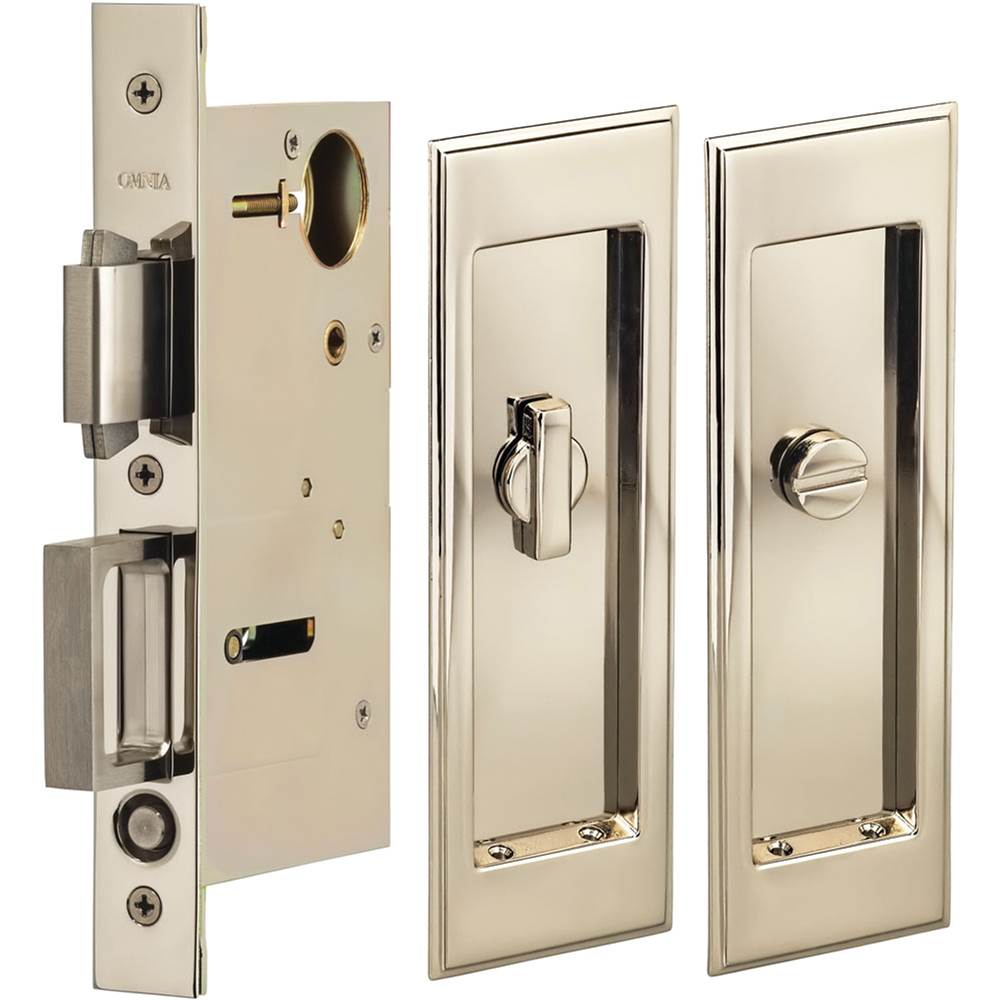 OMNIA - Pocket Door Lockset US14 - Lacquered Polished Nickel Plated
