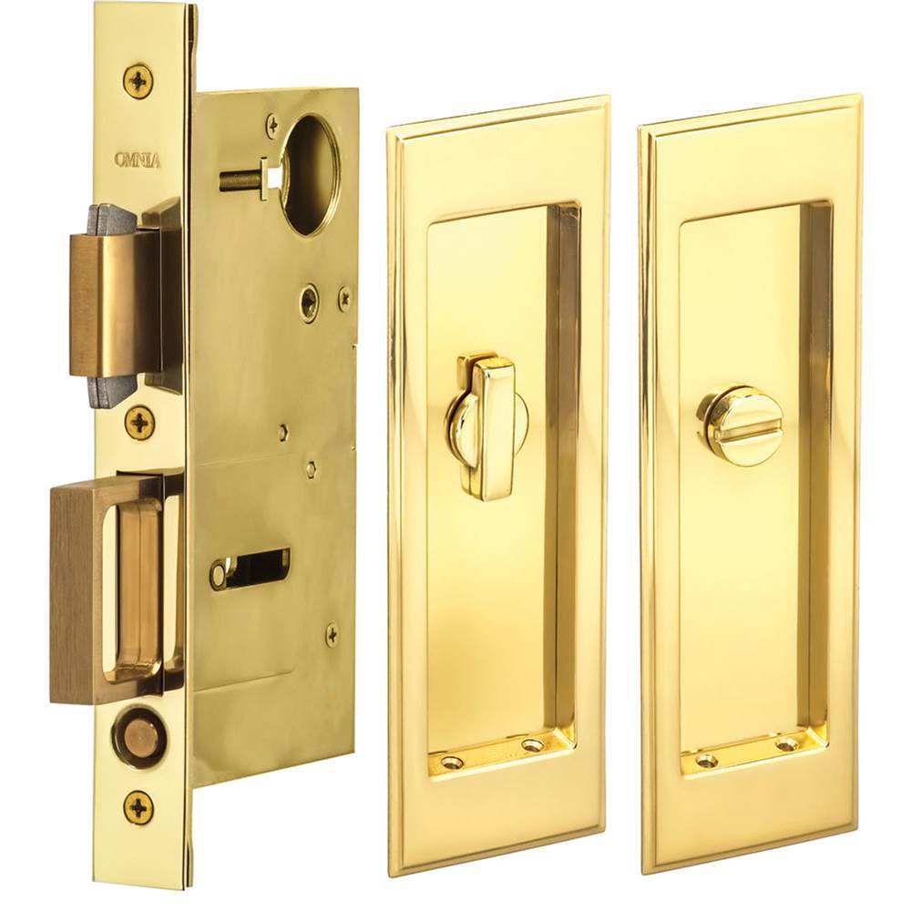 OMNIA - Pocket Door Lockset US3 - Lacquered Polished Brass