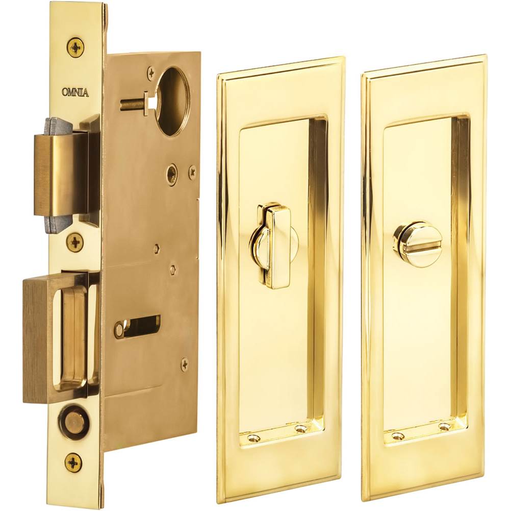 OMNIA - Pocket Door Lockset US3A - Unlacquered Polished Brass