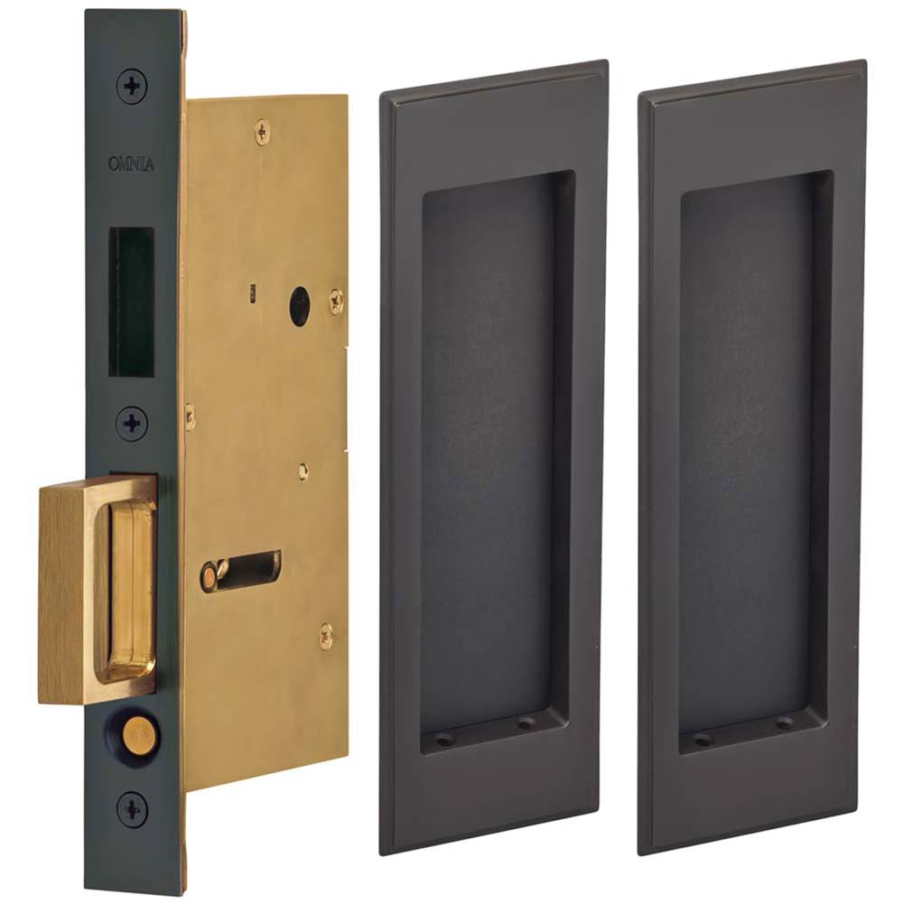 OMNIA - Pocket Door Lockset US10B - Lacquered Oil Rubbed Black