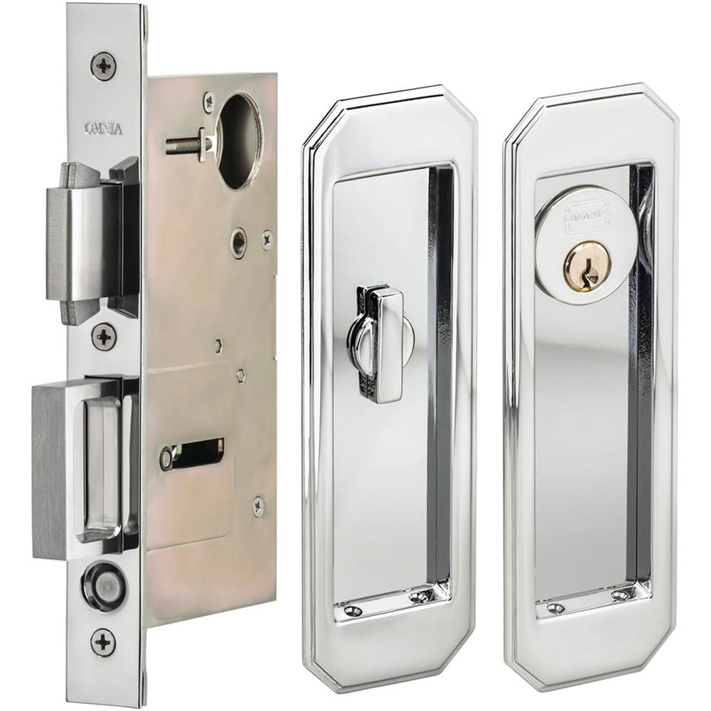 OMNIA - Pocket Door Lockset ''A'' US26 - Polished Chrome Plated