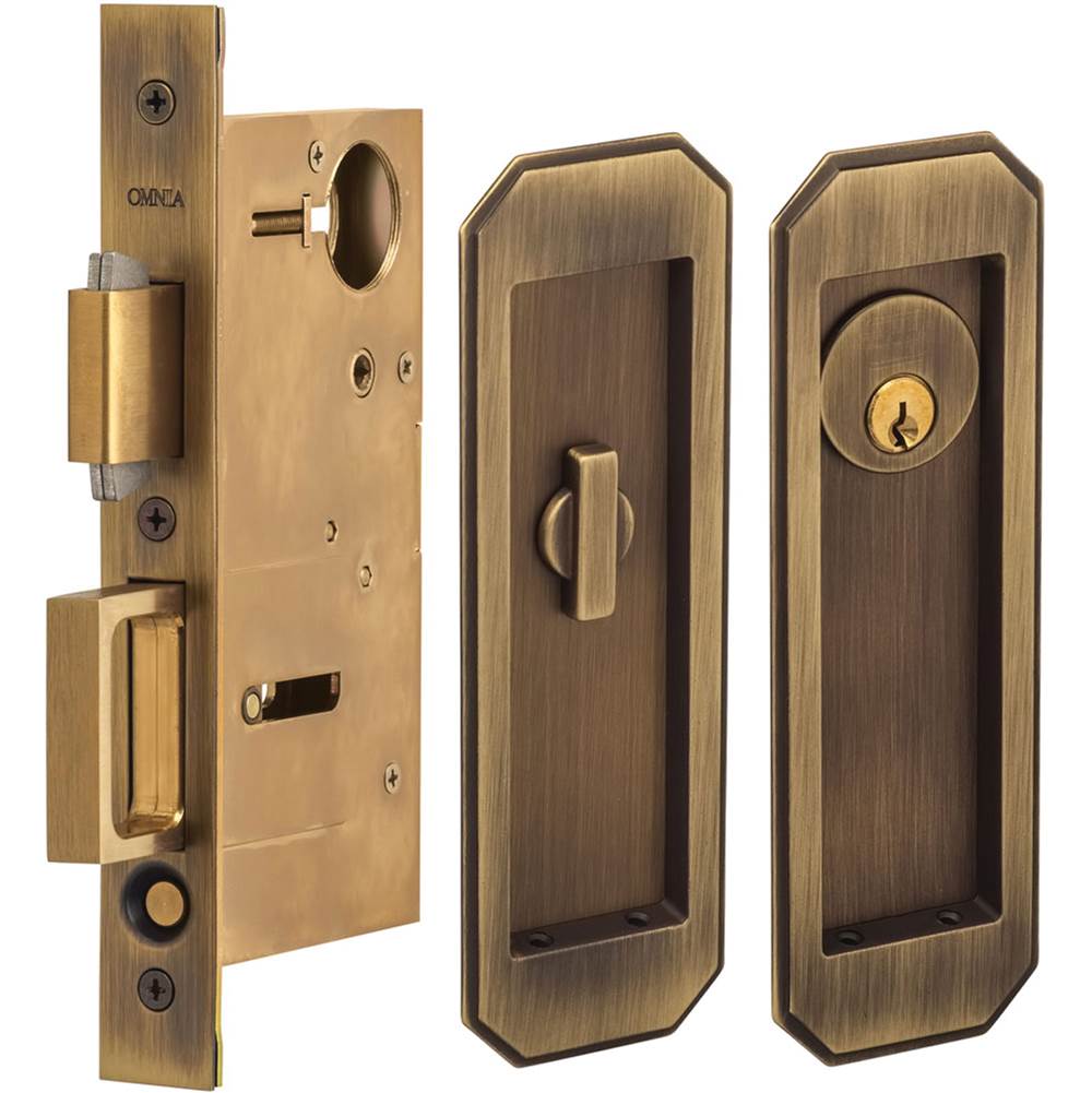 OMNIA - Pocket Door Lockset ''A'' US5 - Lacquered Antique Brass