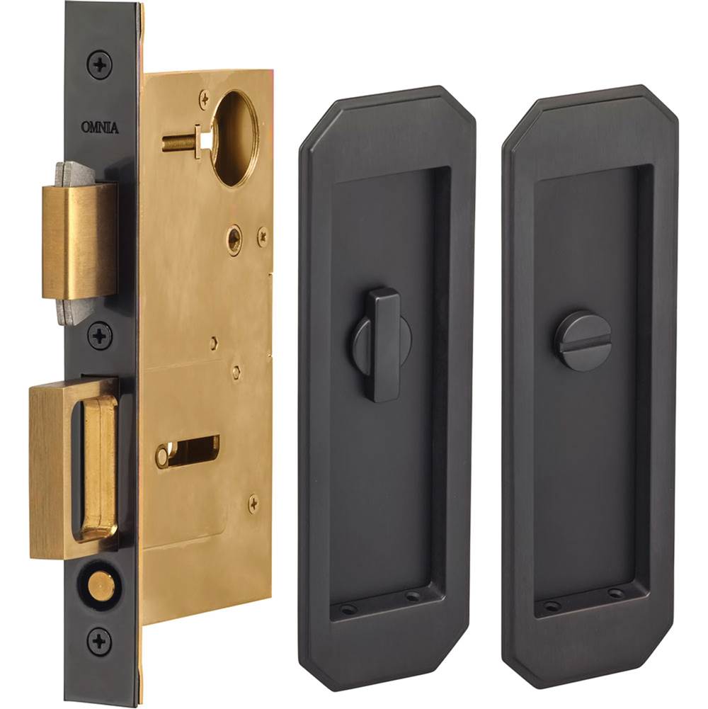 OMNIA - Pocket Door Lockset US10B - Lacquered Oil Rubbed Black
