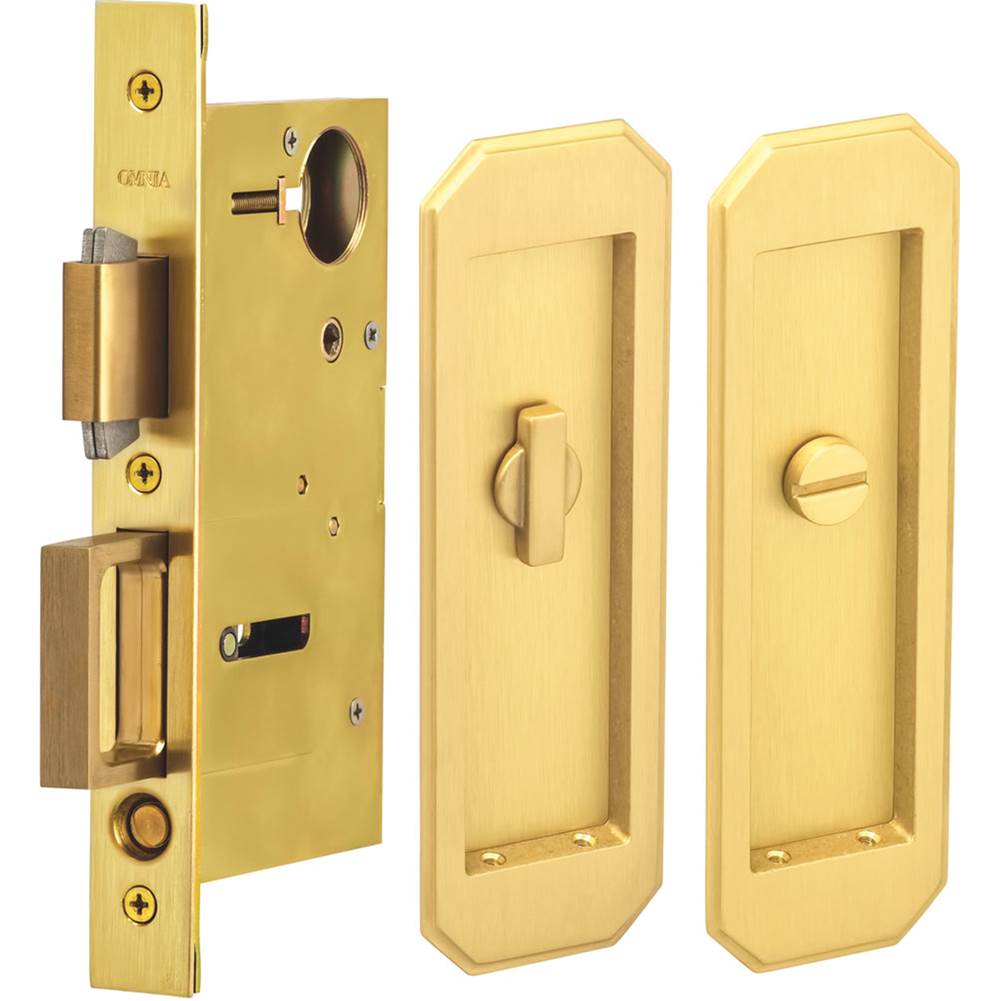 OMNIA - Pocket Door Lockset US4 - Lacquered Satin Brass