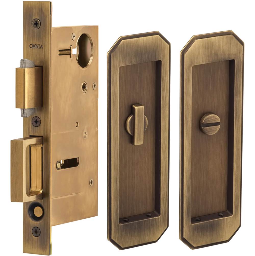OMNIA - Pocket Door Lockset US5 - Lacquered Antique Brass