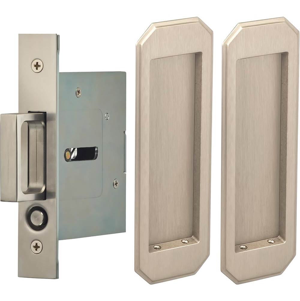 OMNIA - Pocket Door Lockset ''N'' US15 - Lacquered Satin Nickel Plated