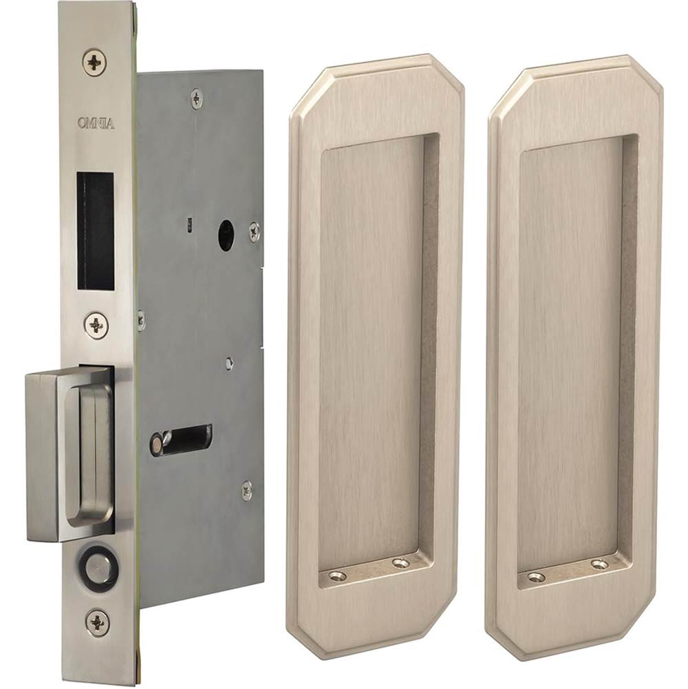 OMNIA - Pocket Door Lockset US15 - Lacquered Satin Nickel Plated
