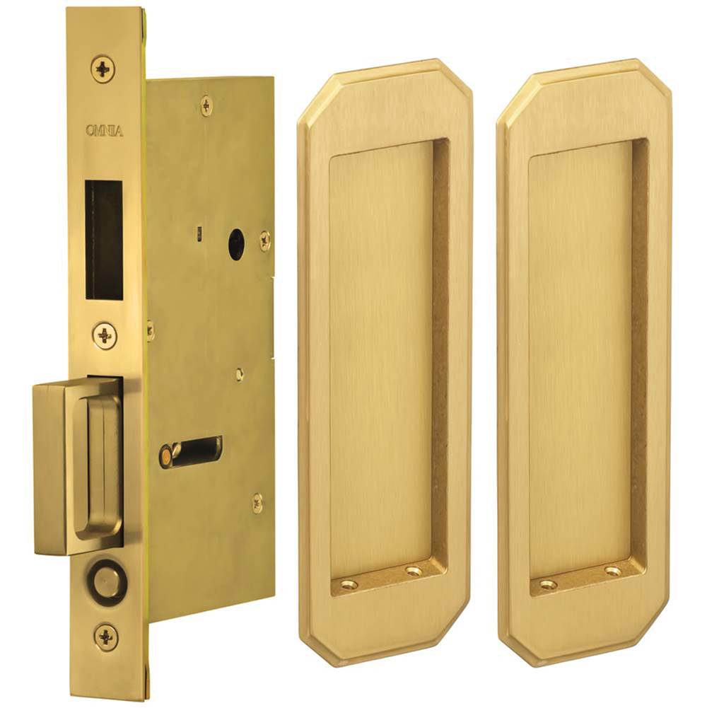 OMNIA - Pocket Door Lockset US4 - Lacquered Satin Brass