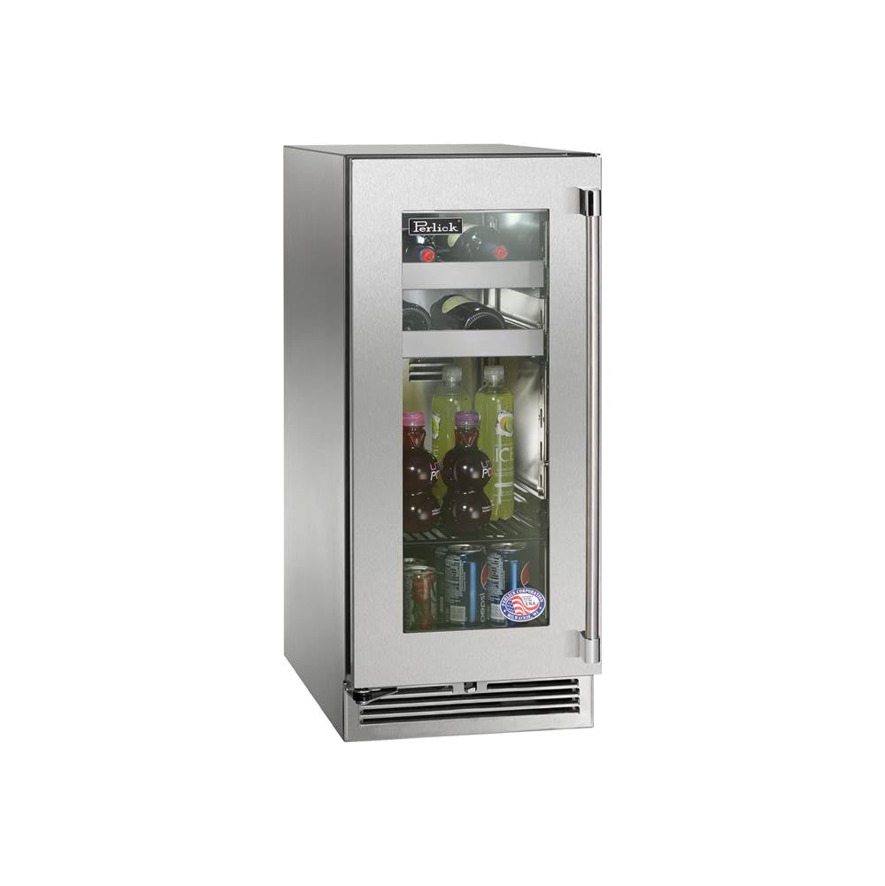 Perlick - 15'' Signature Series Marine Grade Beverage Center w/ fully integrated panel-ready glass door, hinge left, w/ lock