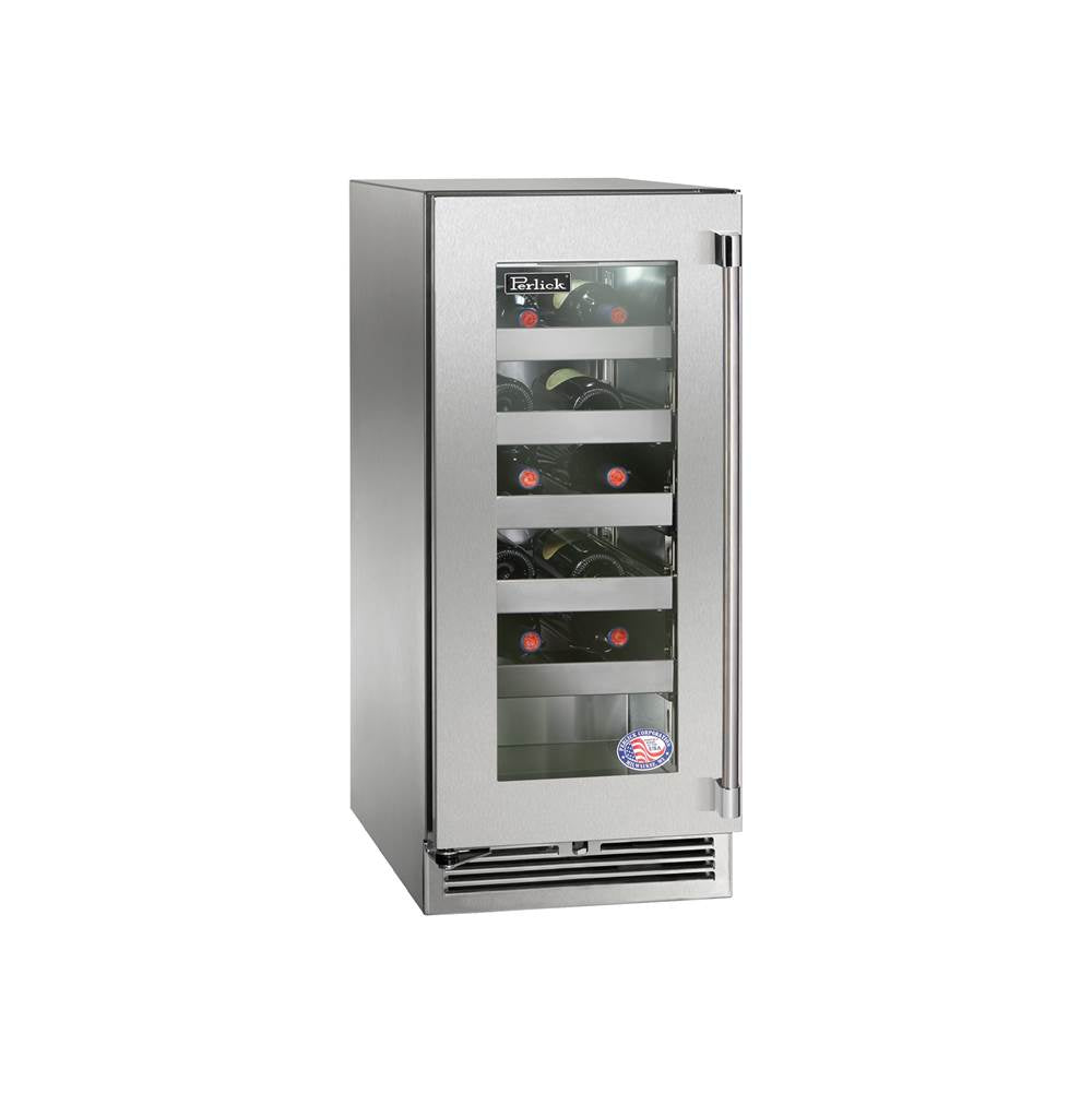 Perlick - 15'' Signature Series Marine Grade Wine Reserve w/ stainless steel glass door, hinge right