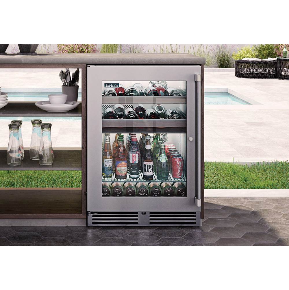24'' Signature Series Marine Grade Beverage Center w/ stainless steel glass door, hinge right