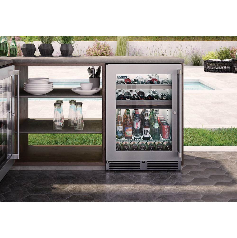 24'' Signature Series Marine Grade Dual-Zone Refrigerator/Wine Reserve w/ stainless steel solid door, hinge right