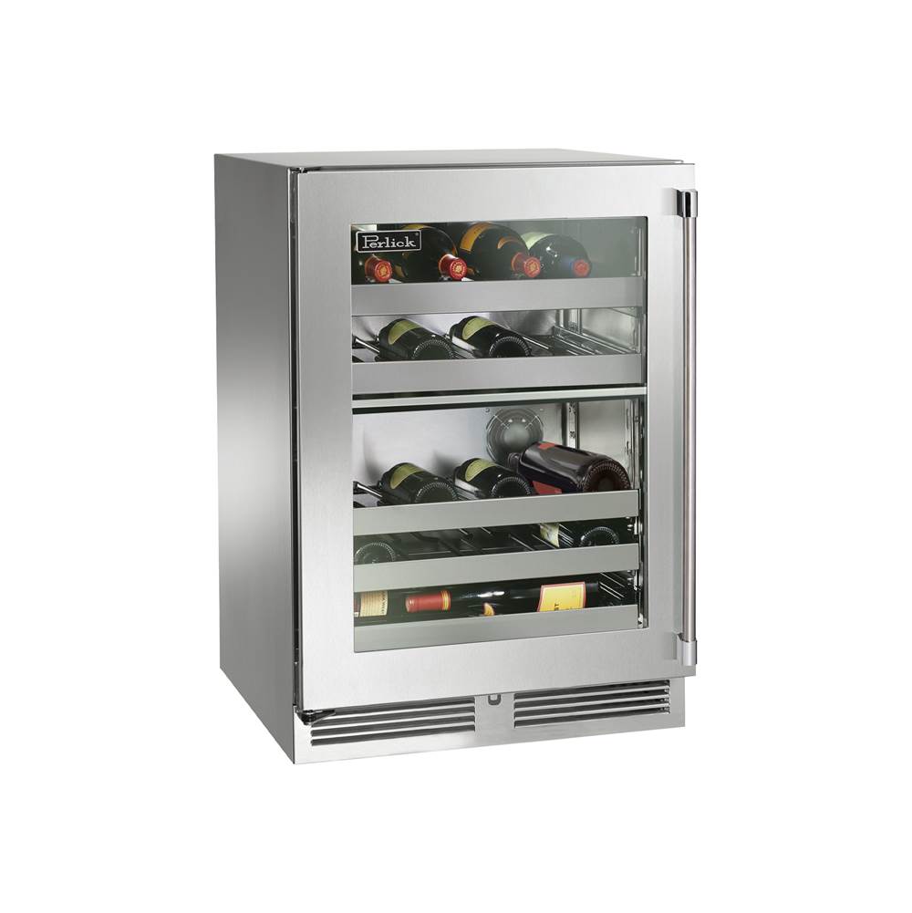 Perlick - 24'' Signature Series Marine Grade Dual-Zone Wine Reserve w/ stainless steel glass door, hinge left, w/ lock