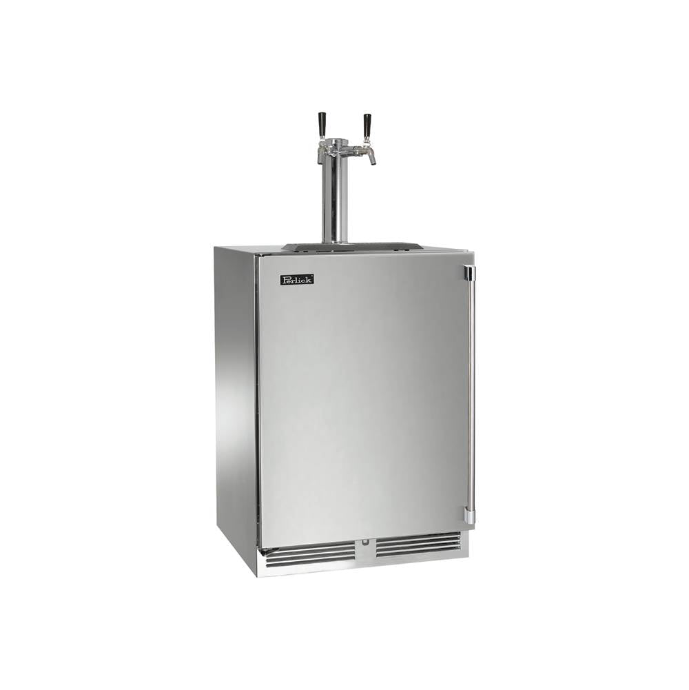 Perlick - 24'' Signature Series Marine Grade Beer Dispenser - Dual Tap w/ stainless steel solid door, hinge left