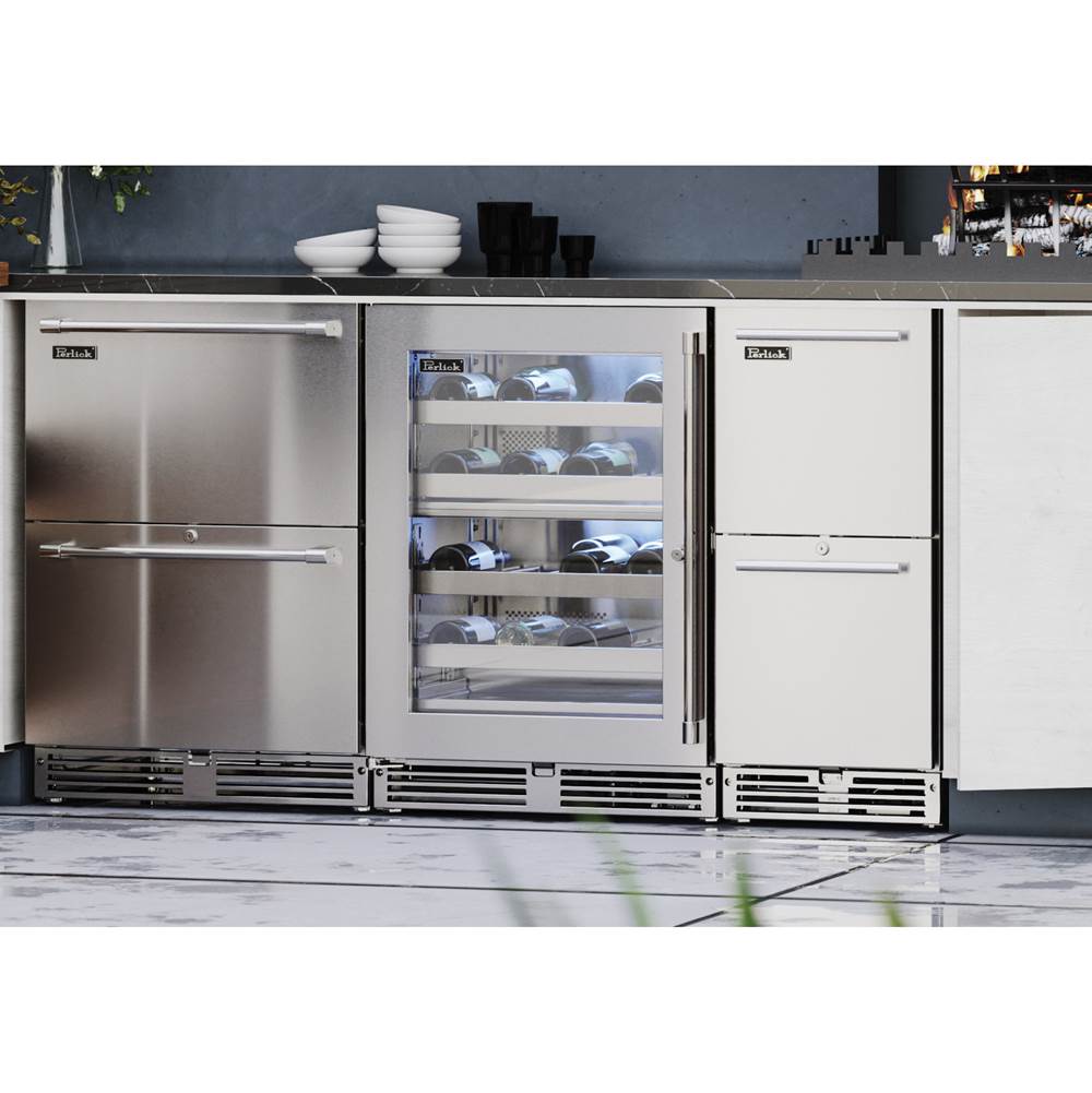 24'' Signature Series Outdoor Dual-Zone Wine Reserve with Fully Integrated Panel Ready Glass Door, Hinge Right, with Lock