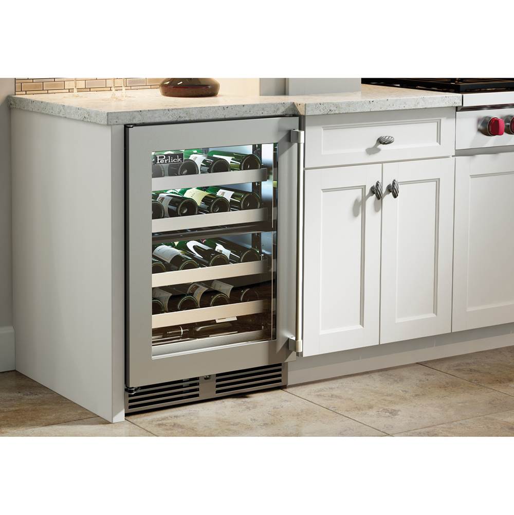 24'' Signature Series Indoor Dual-Zone Wine Reserve with Fully Integrated Panel Ready Glass Door, Hinge Right, with Lock