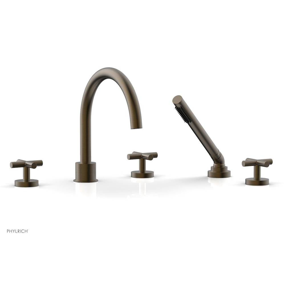 Phylrich - TRANSITION - Deck Tub Set with Hand Shower - Cross Handles 120-48 - Old English Brass