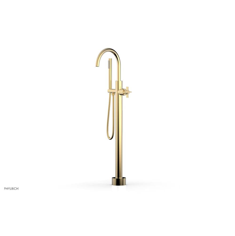 Phylrich - Floor Mounted Tub Filler Cross Blade W/Handshwr-Tall - Satin Brass