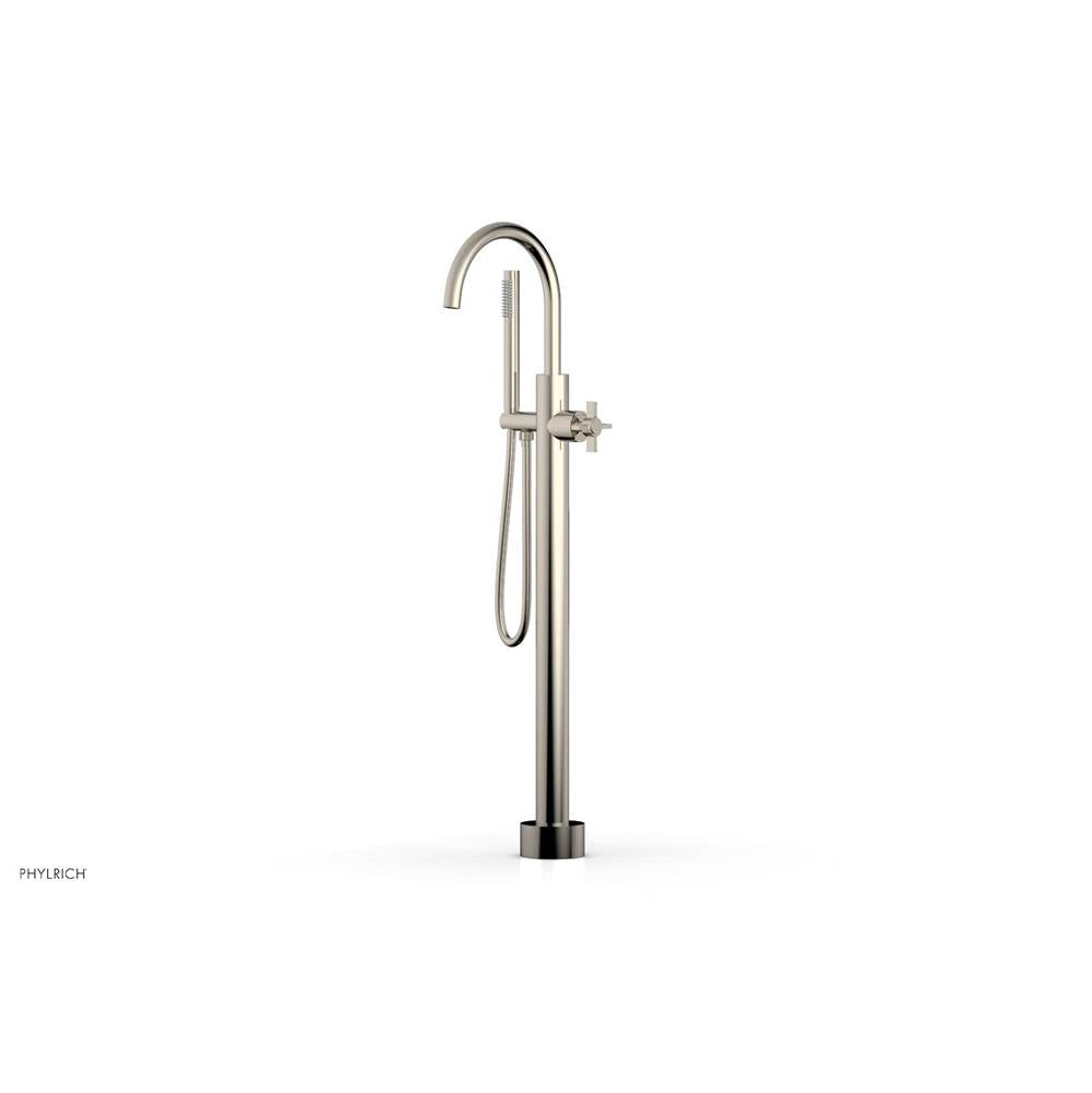 Phylrich - Floor Mounted Tub Filler Cross Blade W/Handshwr-Tall - Polished Nickel