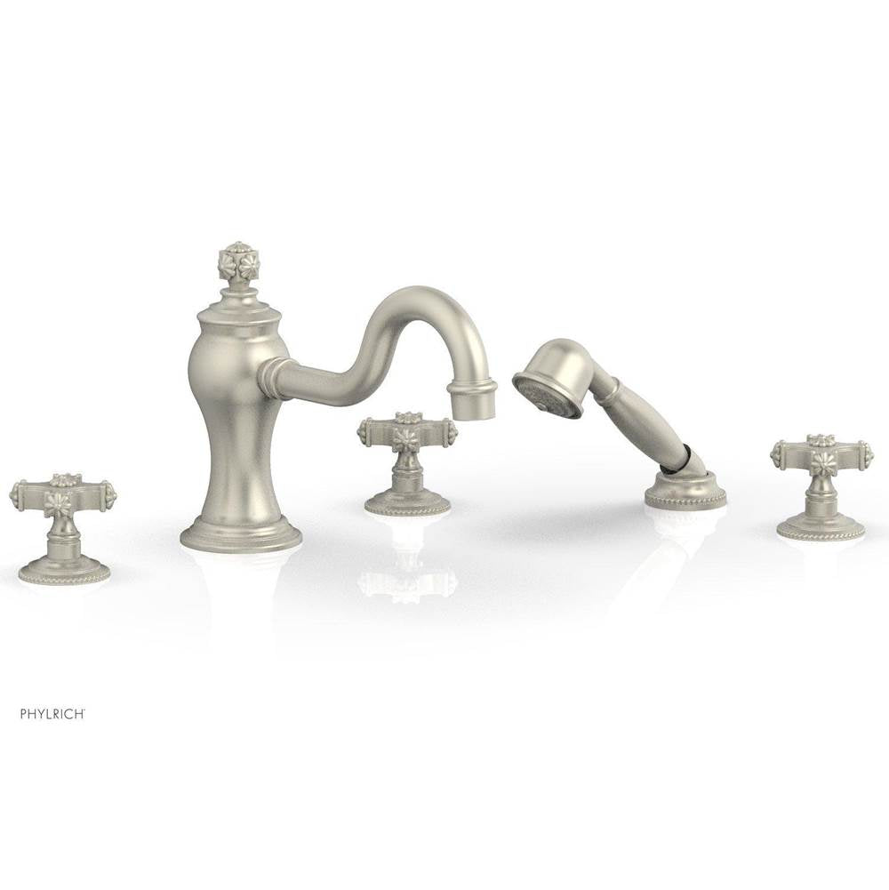 Phylrich - MARVELLE Deck Tub Set with Hand Shower - Cross Handles 162-48 - Burnished Nickel