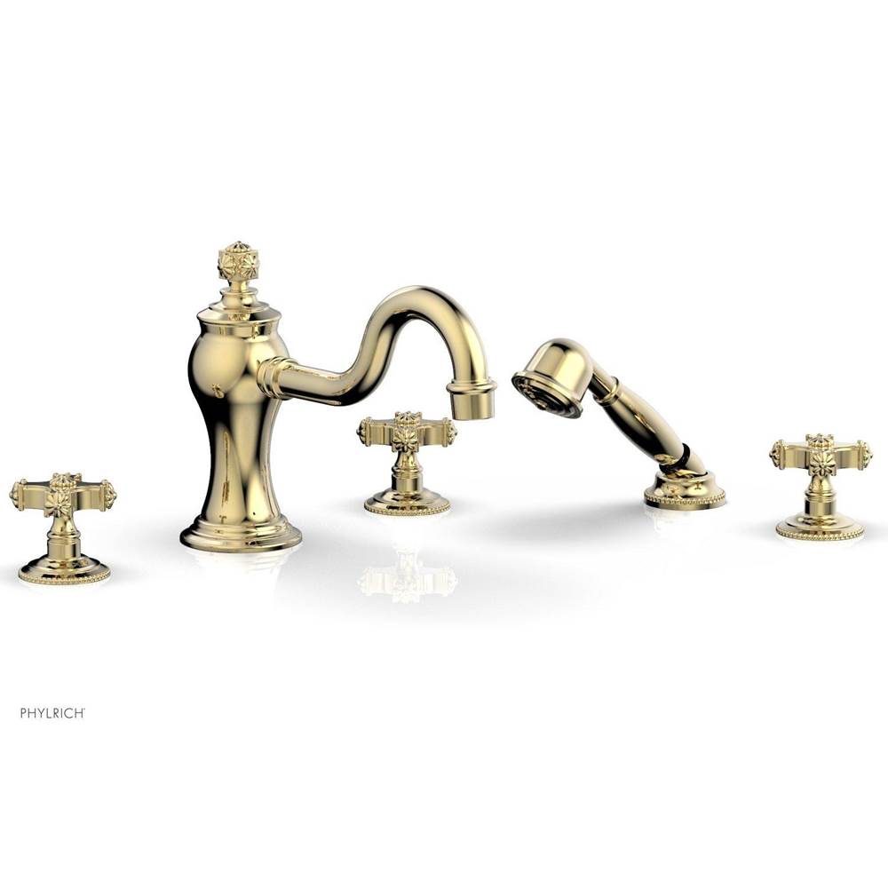 Phylrich - MARVELLE Deck Tub Set with Hand Shower - Cross Handles 162-48 - Polished Brass Uncoated