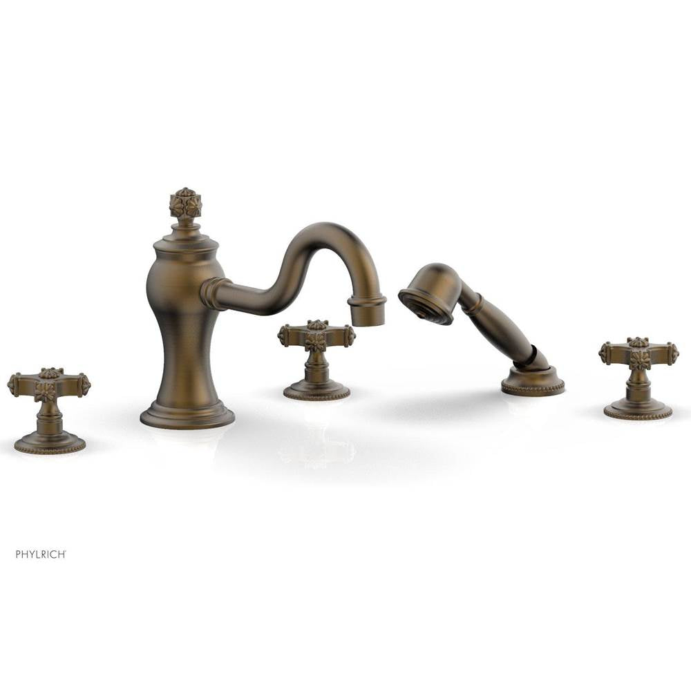 Phylrich - MARVELLE Deck Tub Set with Hand Shower - Cross Handles 162-48 - Old English Brass