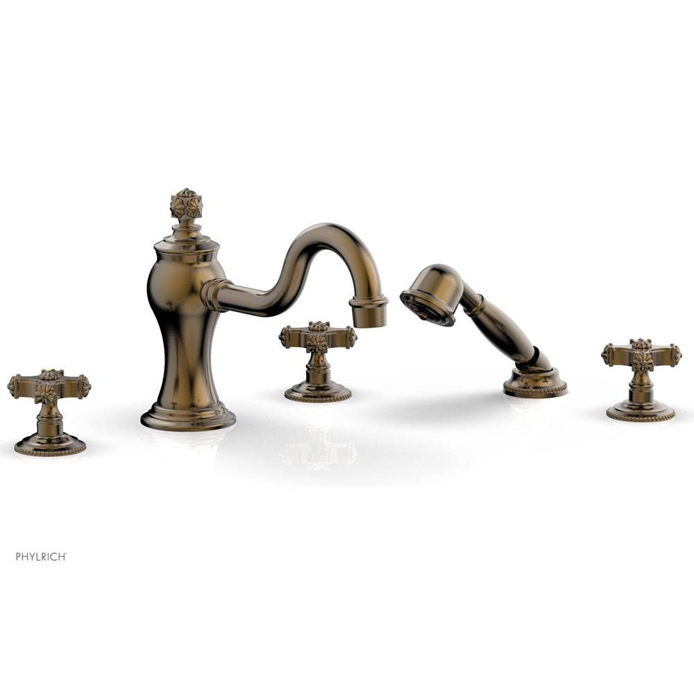 Phylrich - MARVELLE Deck Tub Set with Hand Shower - Cross Handles 162-48 - Antique Brass