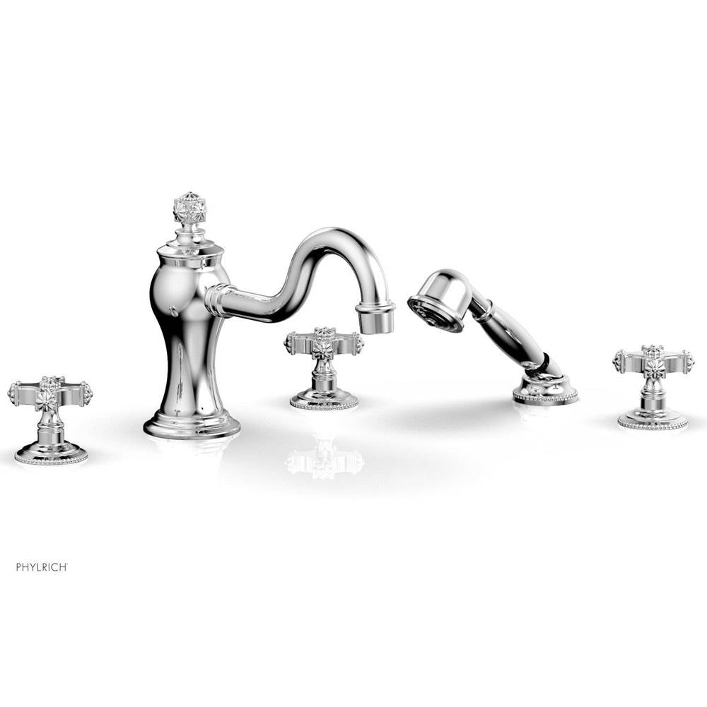Phylrich - MARVELLE Deck Tub Set with Hand Shower - Cross Handles 162-48 - Satin Brass