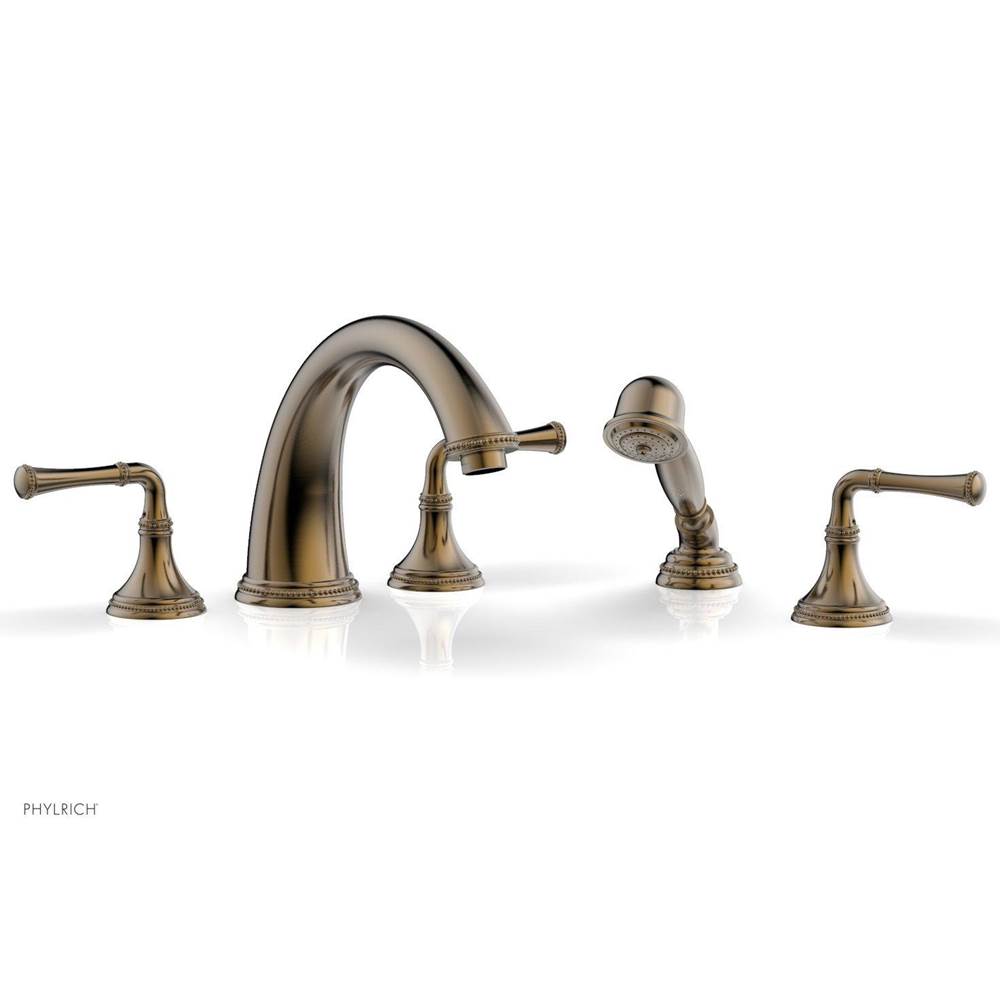 Phylrich - BEADED Deck Tub Set with Hand Shower - Lever Handles 207-48 - Antique Brass