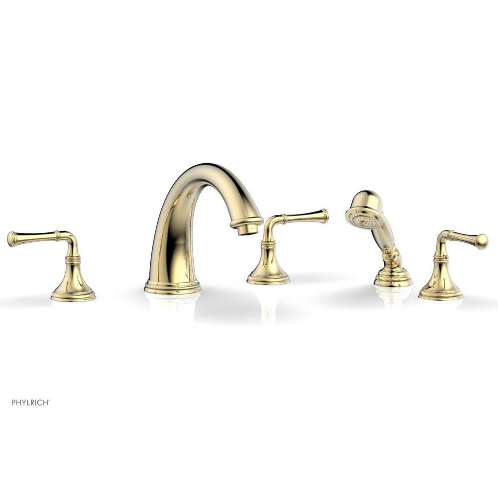 Phylrich - COINED Deck Tub Set with Hand Shower - Lever Handles 208-48 - Polished Brass Uncoated