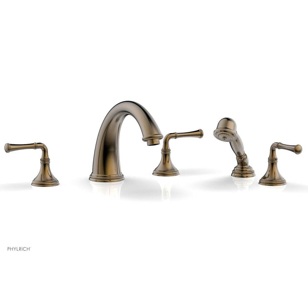 Phylrich - COINED Deck Tub Set with Hand Shower - Lever Handles 208-48 - Antique Brass