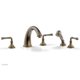 Phylrich - COINED Deck Tub Set with Hand Shower - Lever Handles 208-48 - Antique Brass
