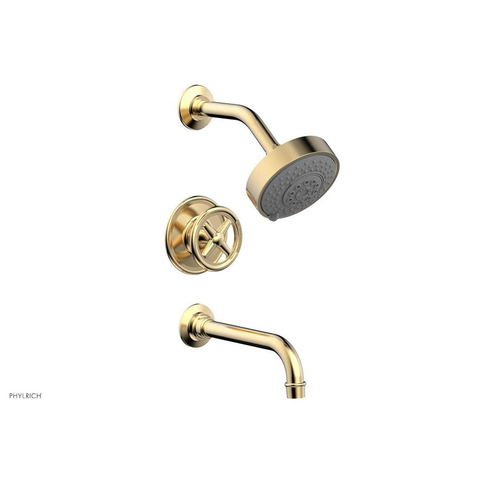 Phylrich - Pb Tub & Shwr Kit Works, Cross Handle - Satin Brass