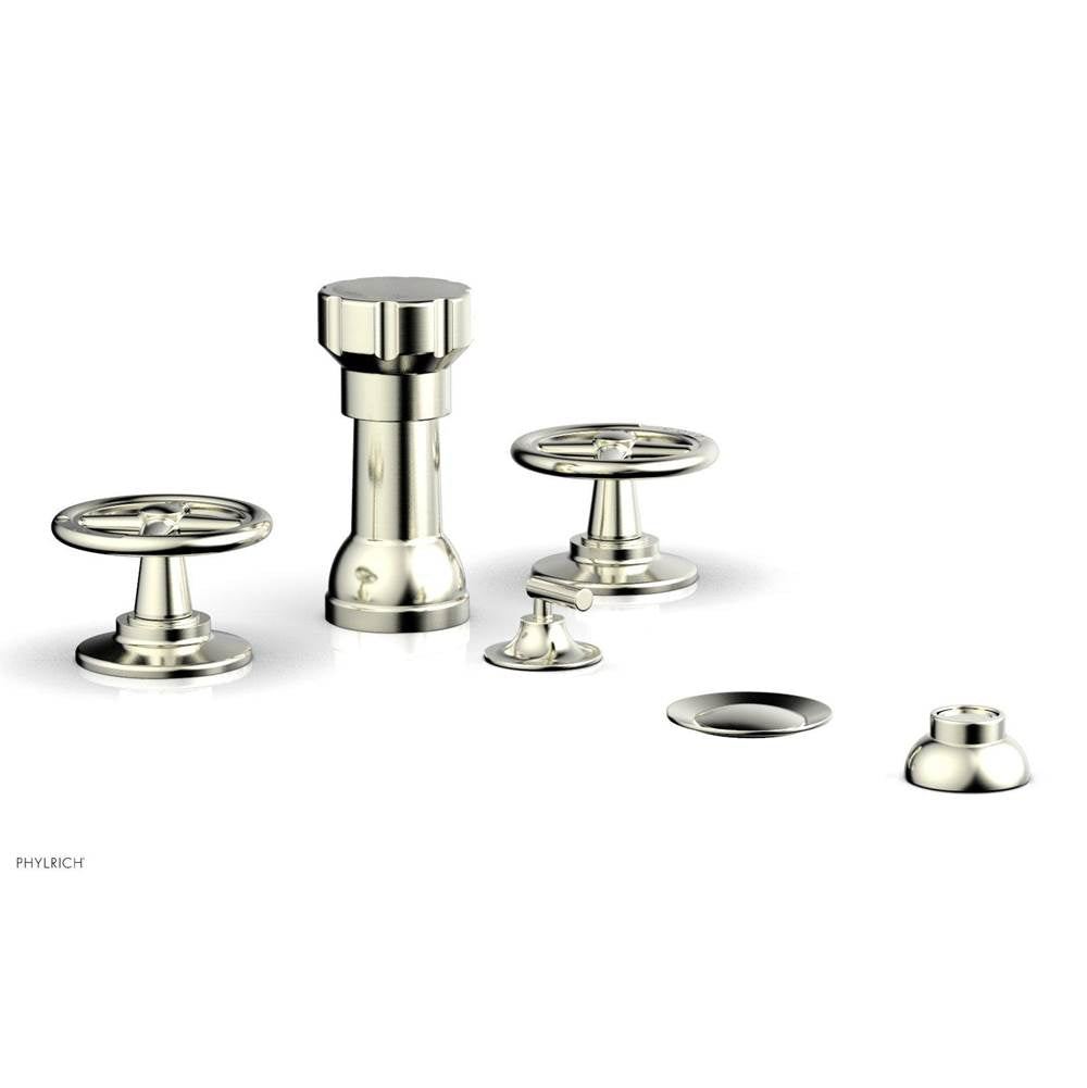 Phylrich - Four Hole Bidet Set Works, Cross Handle - Satin Nickel