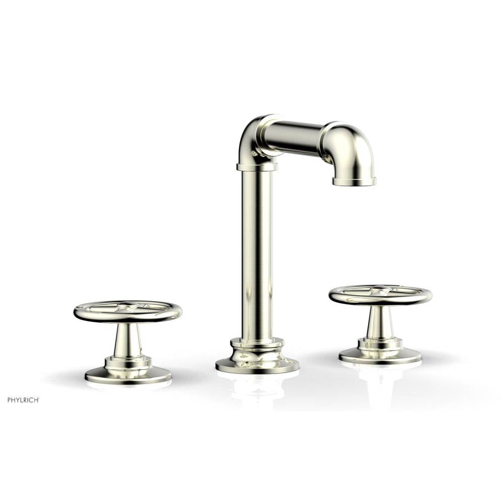 Phylrich - WORKS 2 Widespread Faucet, Square Spt, Hight Spout, Cross Handles - Satin Nickel