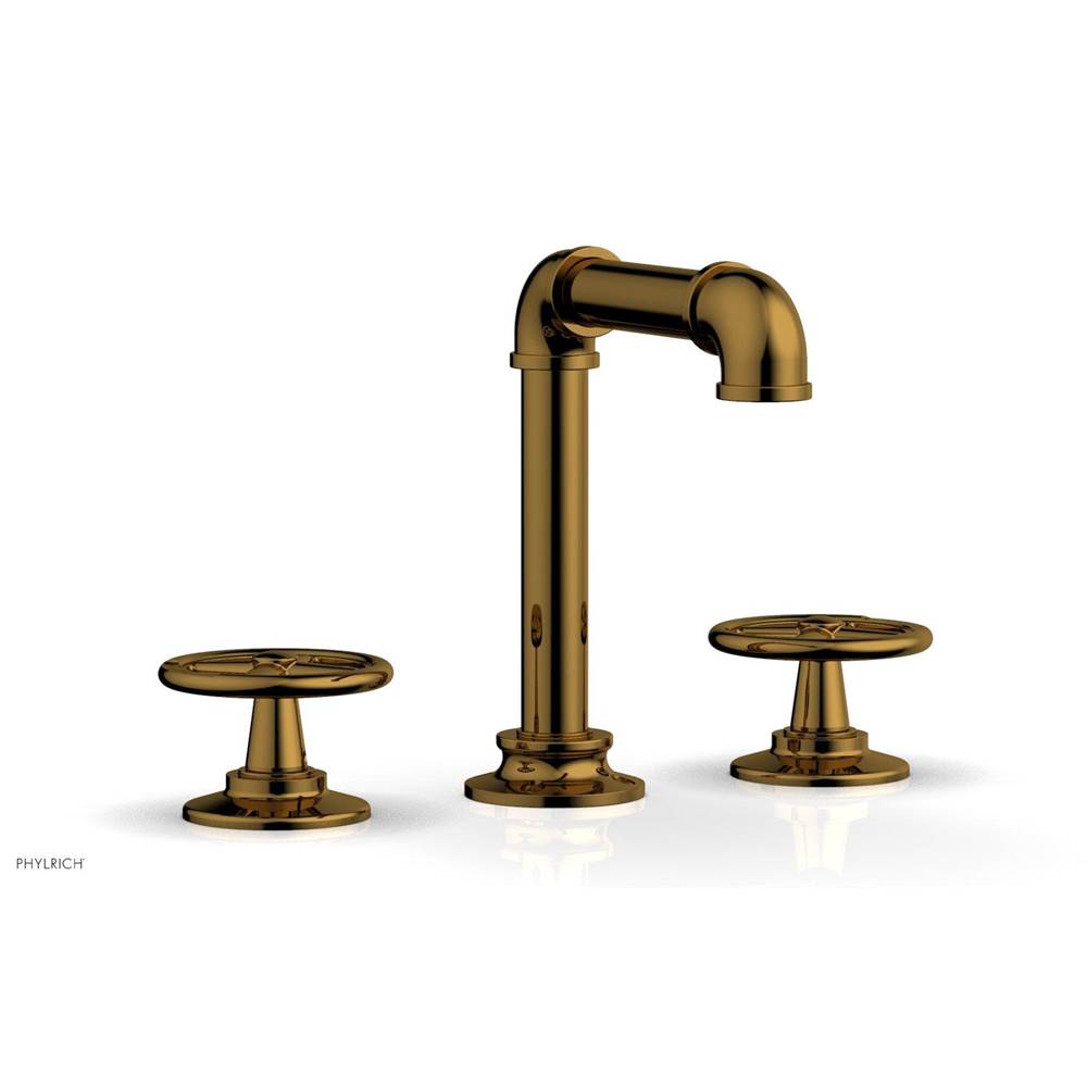 Phylrich - WORKS 2 Widespread Faucet, Square Spt, Hight Spout, Cross Handles - French Brass
