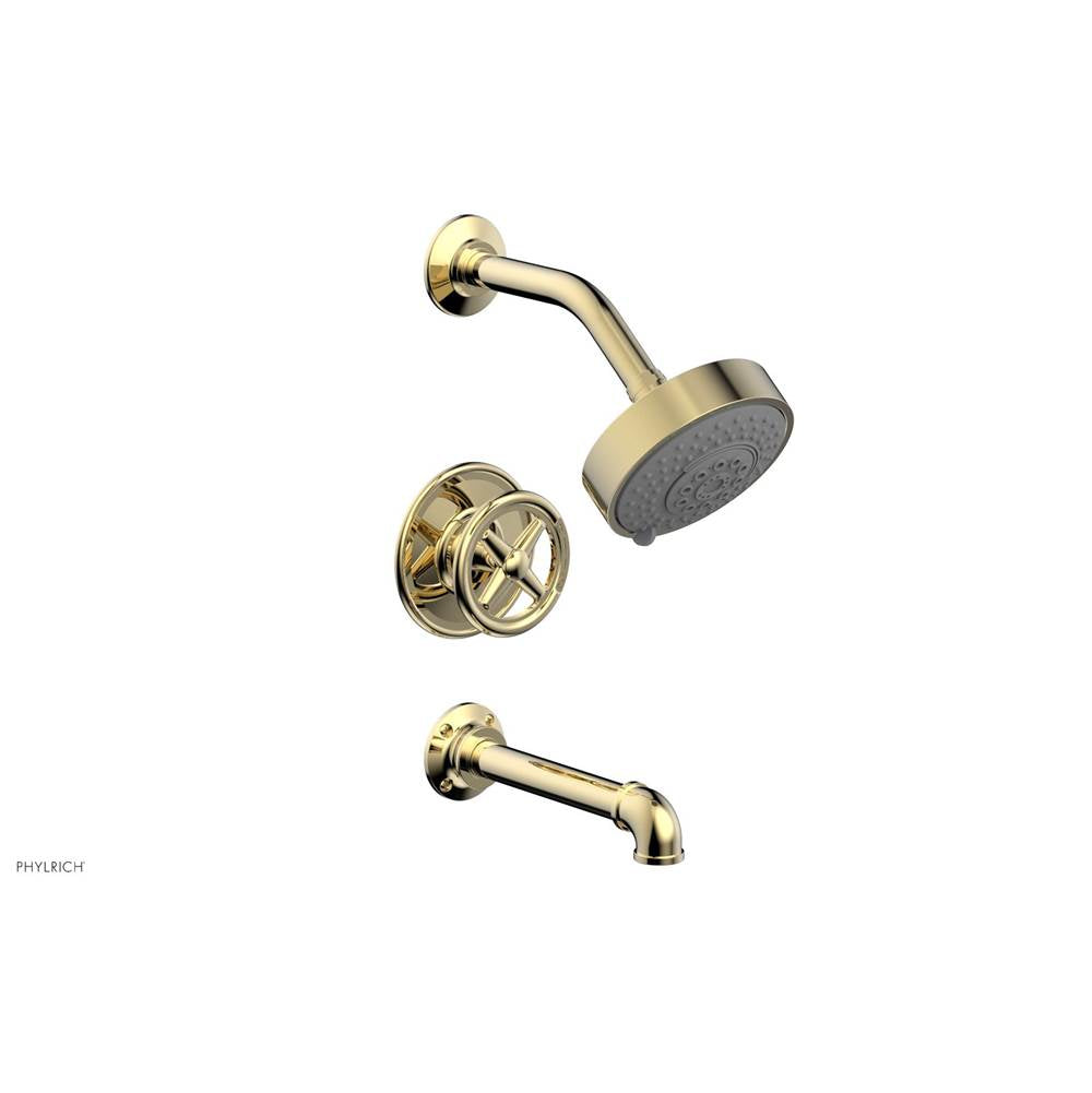 Phylrich - Pressure Balance Tub & Shower Kit, Cross Handle - Polished Brass Uncoated