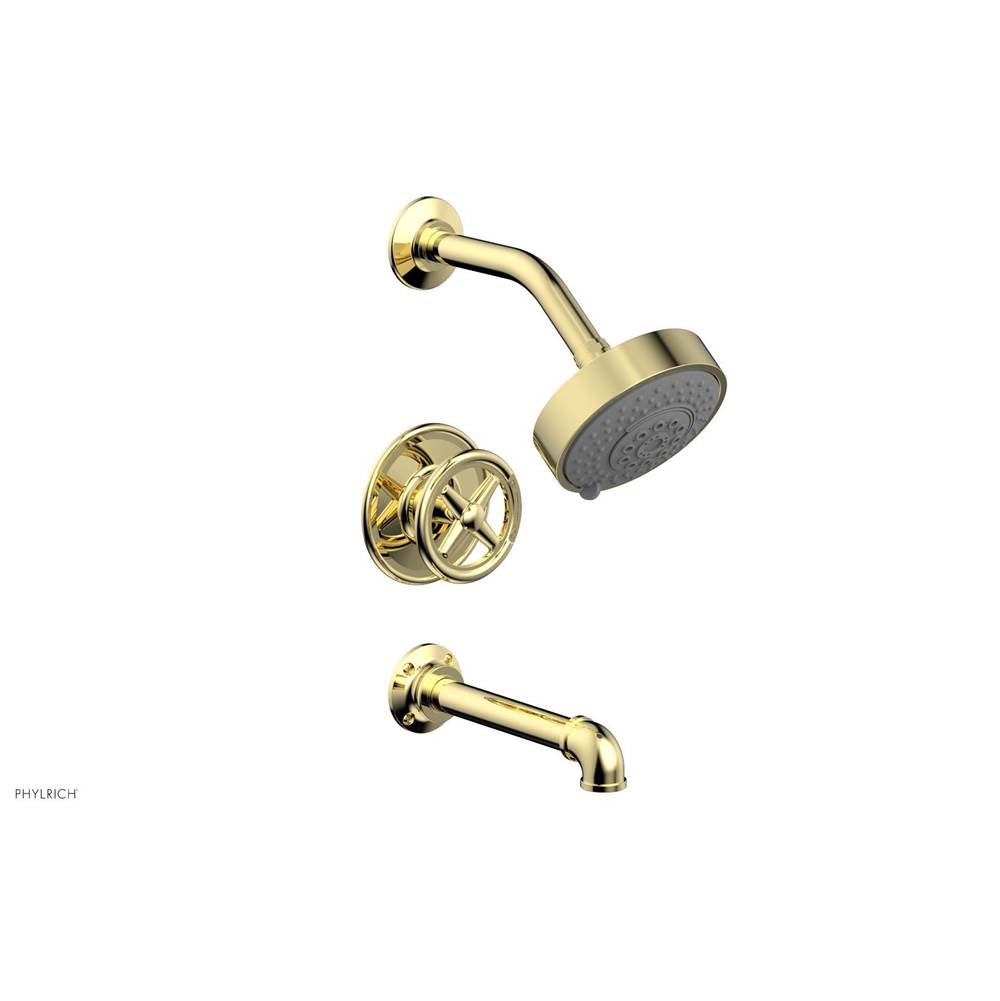 Phylrich - Pressure Balance Tub & Shower Kit, Cross Handle - Polished Brass