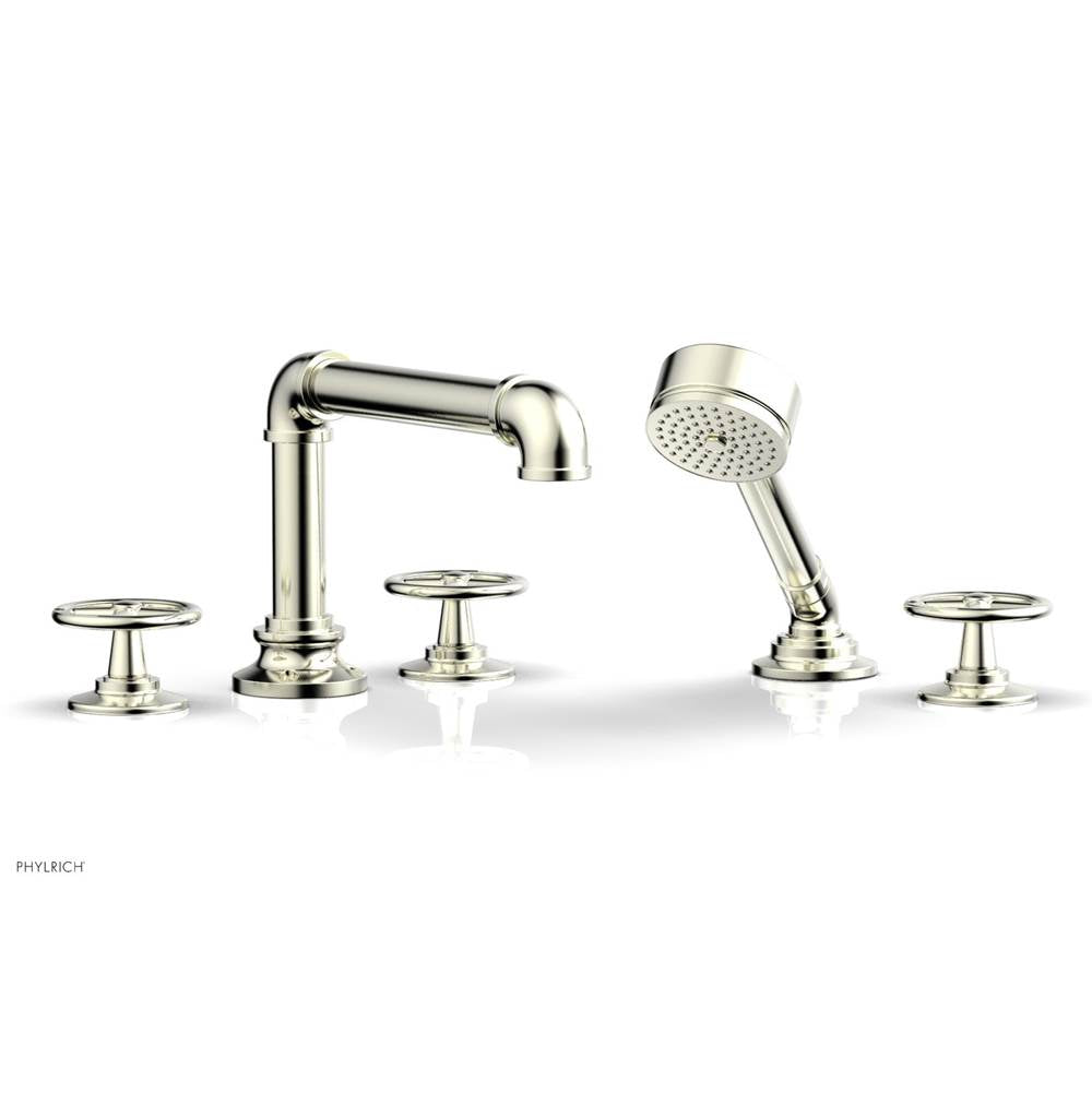 Phylrich - Deck Tub Set Works Industrial W/ Hs, Cross Handle - Satin Nickel