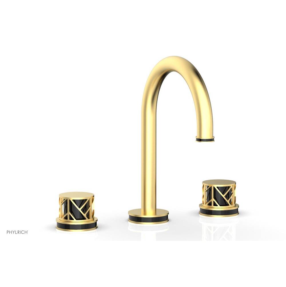 Phylrich - Weathered Copper Jolie Widespread Lavatory Faucet With Gooseneck Spout, Round Cutaway Handles, And Black Accents - 1.2GPM - Weathered Copper with Gloss Black