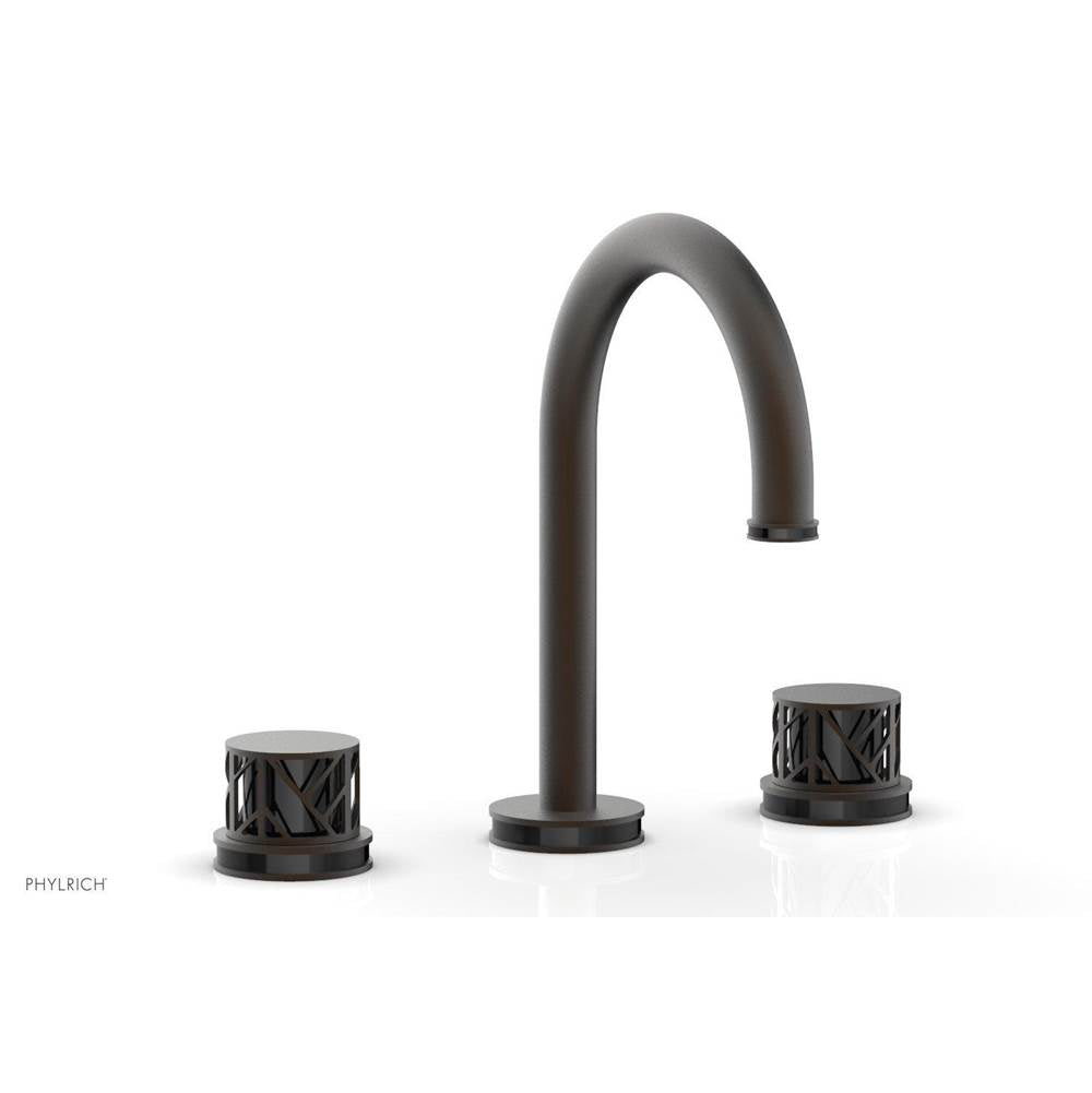 Phylrich - Antique Bronze Jolie Widespread Lavatory Faucet With Gooseneck Spout, Round Cutaway Handles, And Black Accents - 1.2GPM - Antique Bronze with Gloss Black