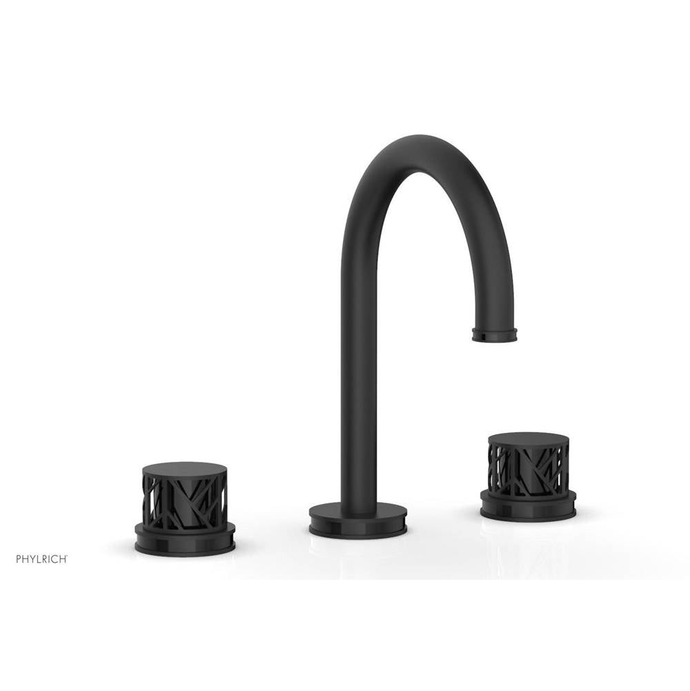 Phylrich - Polished Brass Jolie Widespread Lavatory Faucet With Gooseneck Spout, Round Cutaway Handles, And Black Accents - 1.2GPM - Polished Brass with Gloss Black
